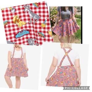 Disney Lady & The Tramp Knit Skirt Suspenders Checker Print Plus Sz 4X Hot Topic